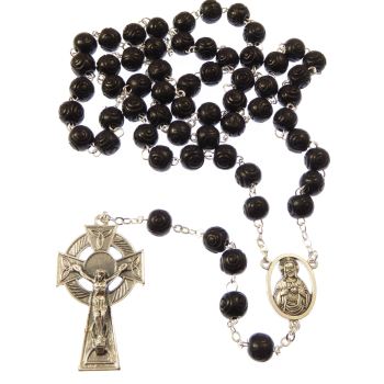 Wood carved black rosary beads with a celtic crucifix