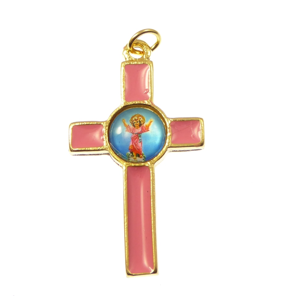 Pink and gold Divine Child crucifix cross