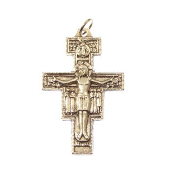 San Damiano Francis Assisi crucifix cross 4cm silver colour metal Catholic