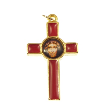 Gold and red Sacred face of Jesus crucifix cross