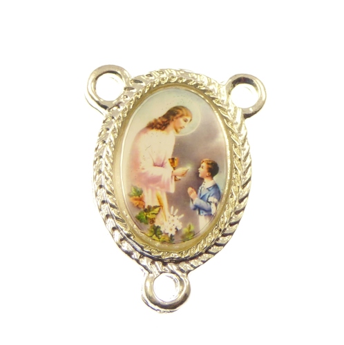 Rosary center - First Holy Communion - Boy image silver 25mm