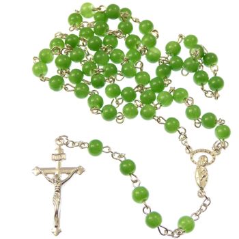 Green Jade style 6mm beads glass Rosary beads necklace