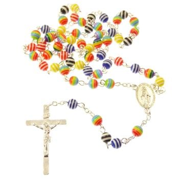 Rainbow rosary beads necklace - assorted colour beads