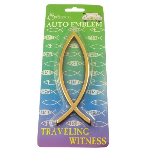 Gold auto car emblem plain Jesus fish Christian sticker 14cm