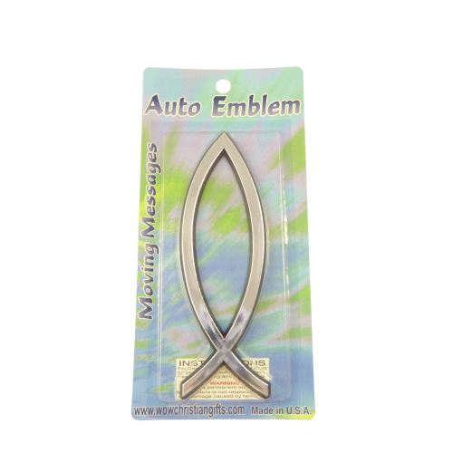 Silver auto car emblem plain Jesus fish Christian sticker 14cm