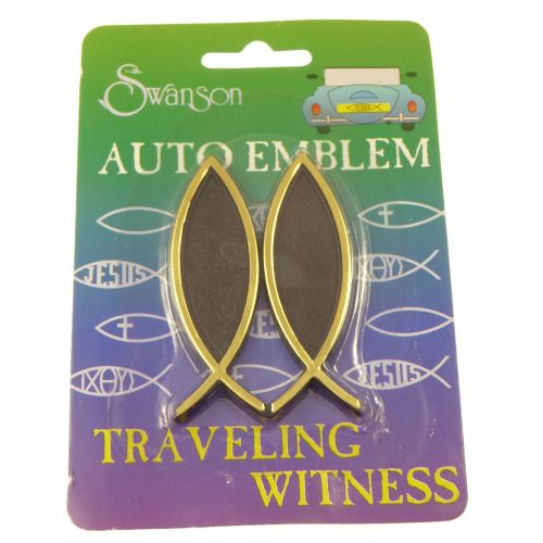 Gold Car auto emblem solid sticker Christian small jesus fish gift x 2