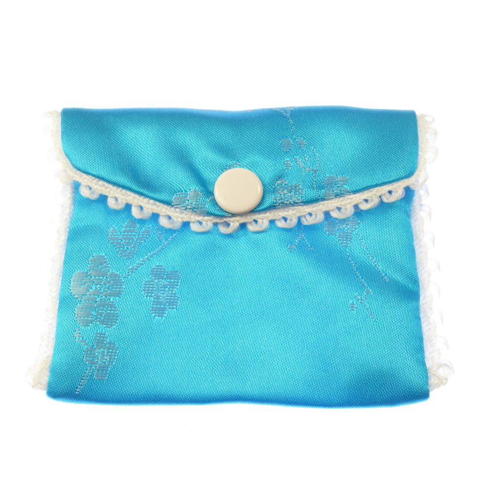 Blue fabric embroidered rosary beads purse bag button