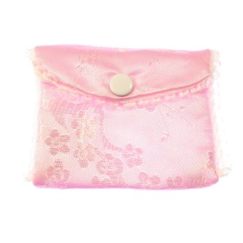 Pink fabric embroidered rosary beads purse bag button