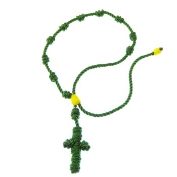 St. Jude green knotted cord rosary beads bracelet - adjustable