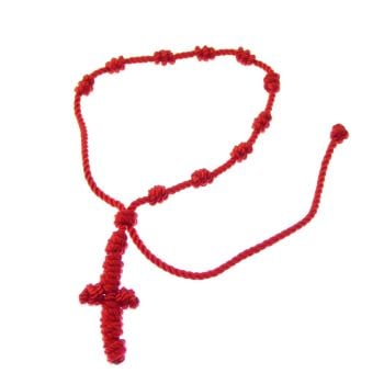 Red knotted cord rosary beads bracelet - adjustable