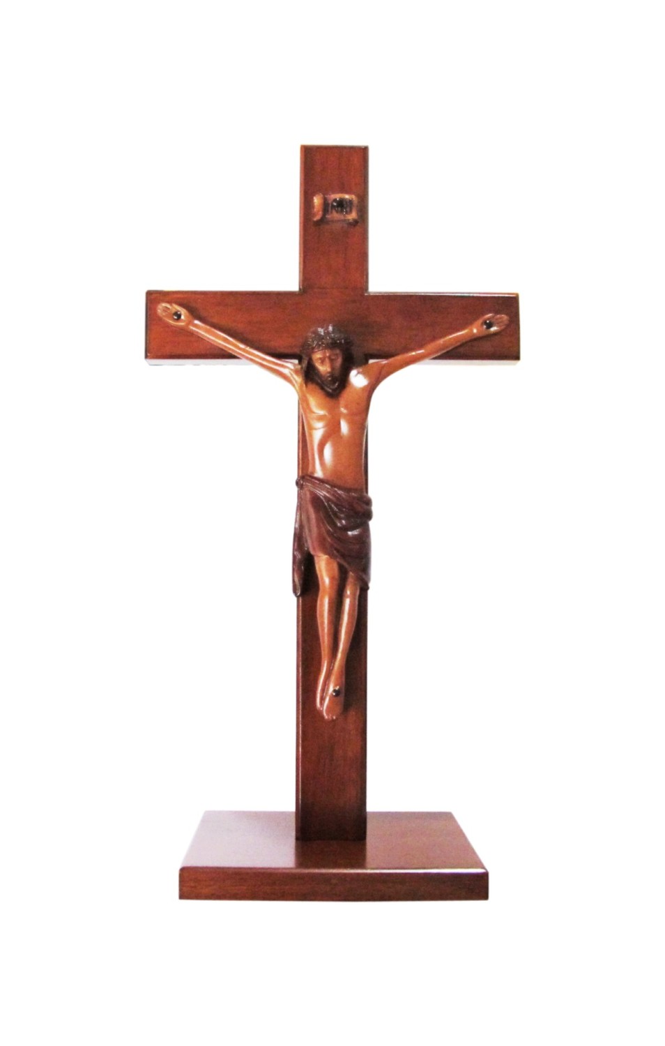 Christian large wood wooden Corpus standing Cross 30cm square base crucifix