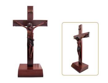 Christian large wood wooden Corpus standing Cross 40cm square base crucifix