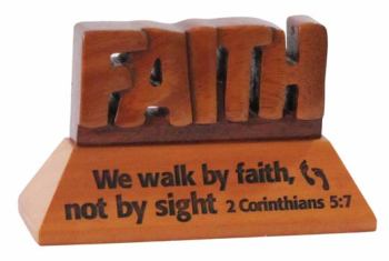 Faith Christian wood mahogany desktop gift 10cm we will walk by faith Corinthians ornament