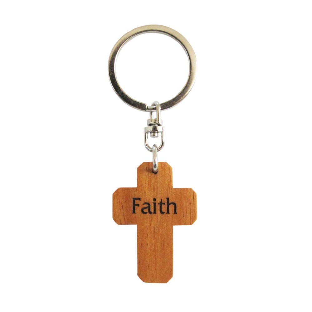 Faith brown wooden Christian keyring cross gift