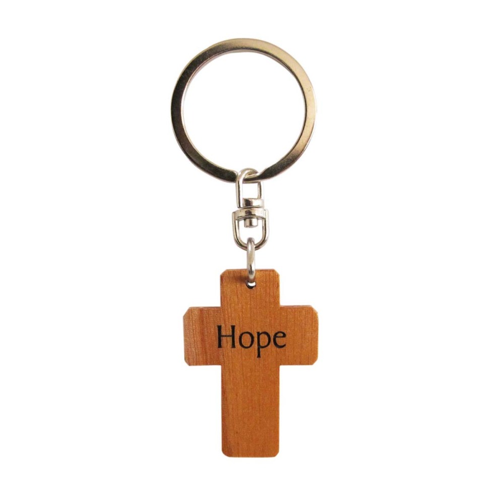 Hope brown wooden Christian keyring cross gift