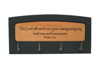 The Lord will watch over wood Christian gift wall key holder hooks Psalm 121:8 21cm hanger