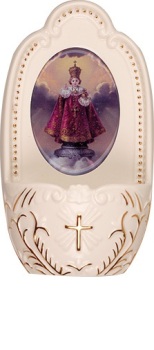 Porcelain Infant of Prague child Jesus small Holy water font 5" florentine collection