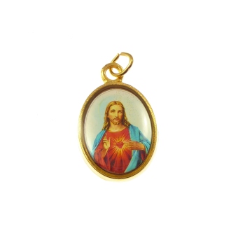 Rosary medal - Sacred heart image in gold colour metal