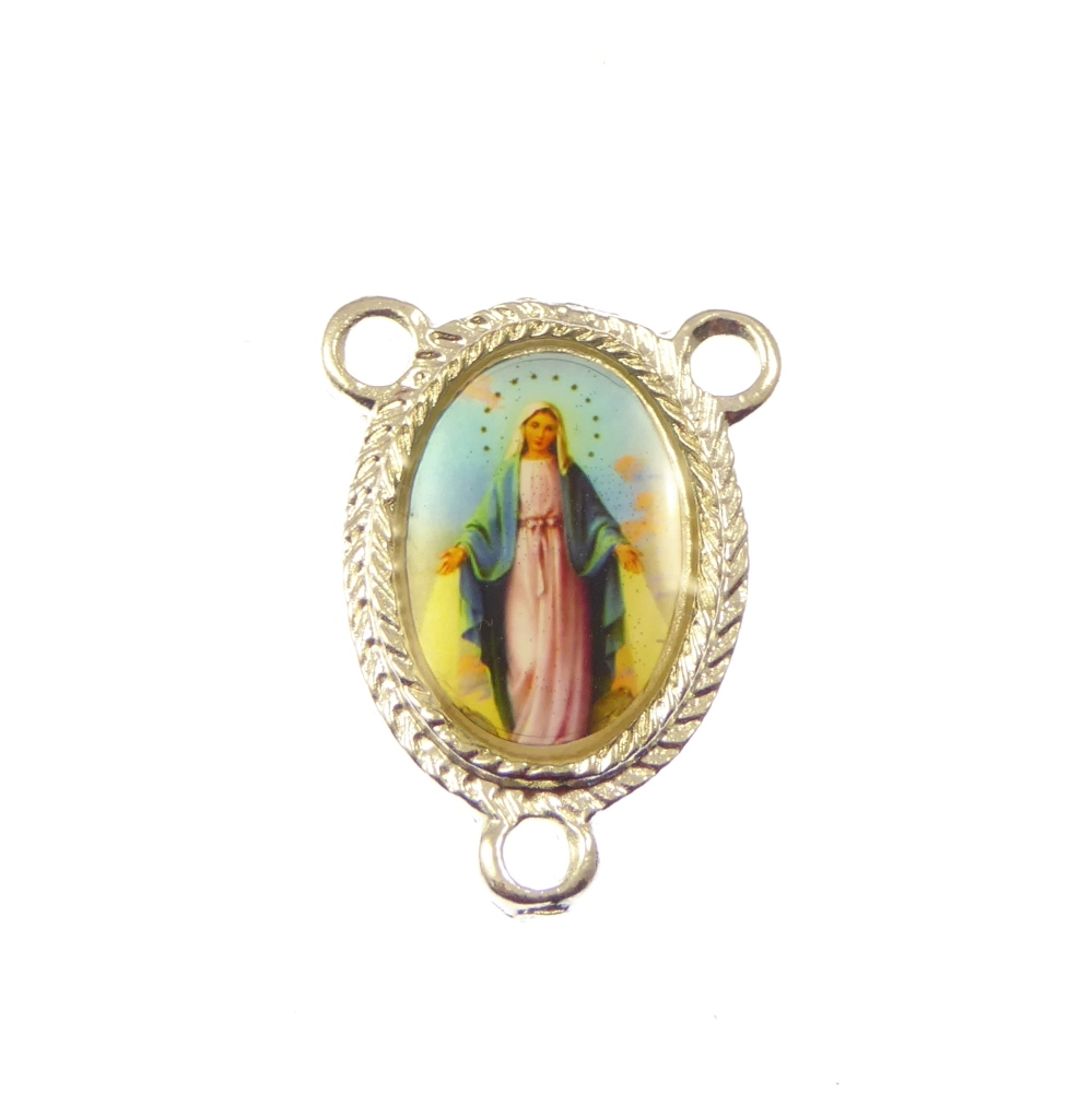 Rosary center - Miraculous image silver colour 25mm
