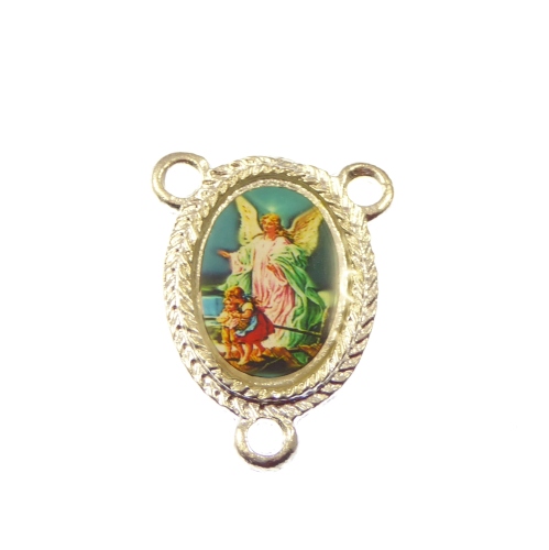 Rosary center - Guardian Angel image in silver 25mm