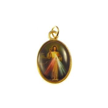 Rosary medal - Divine Mercy image - gold