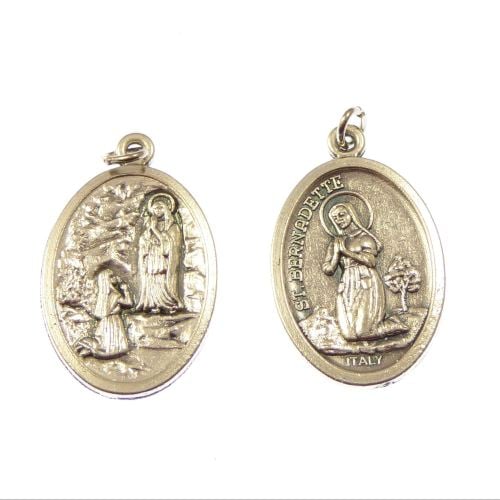 Rosary medal - St. Bernadette - silver metal