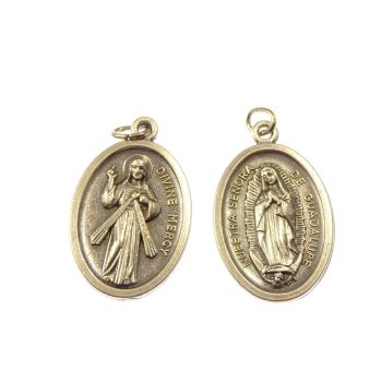 Divine Mercy Jesus and Our Lady of Guadalupe silver metal medal 2cm