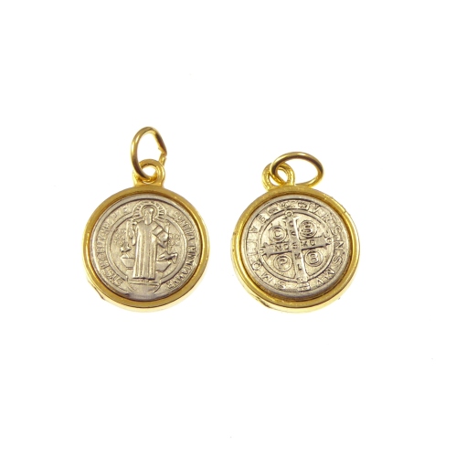 Saint Benedict silver and gold 19mm medal for rosary beads