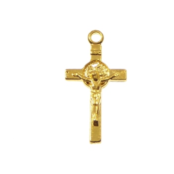 Catholic St. Benedict gold tone metal small crucifix cross pendant 2cm