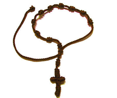 Brown knotted cord rosary beads bracelet - adjustable