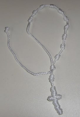 White knotted cord rosary beads bracelet - adjustable