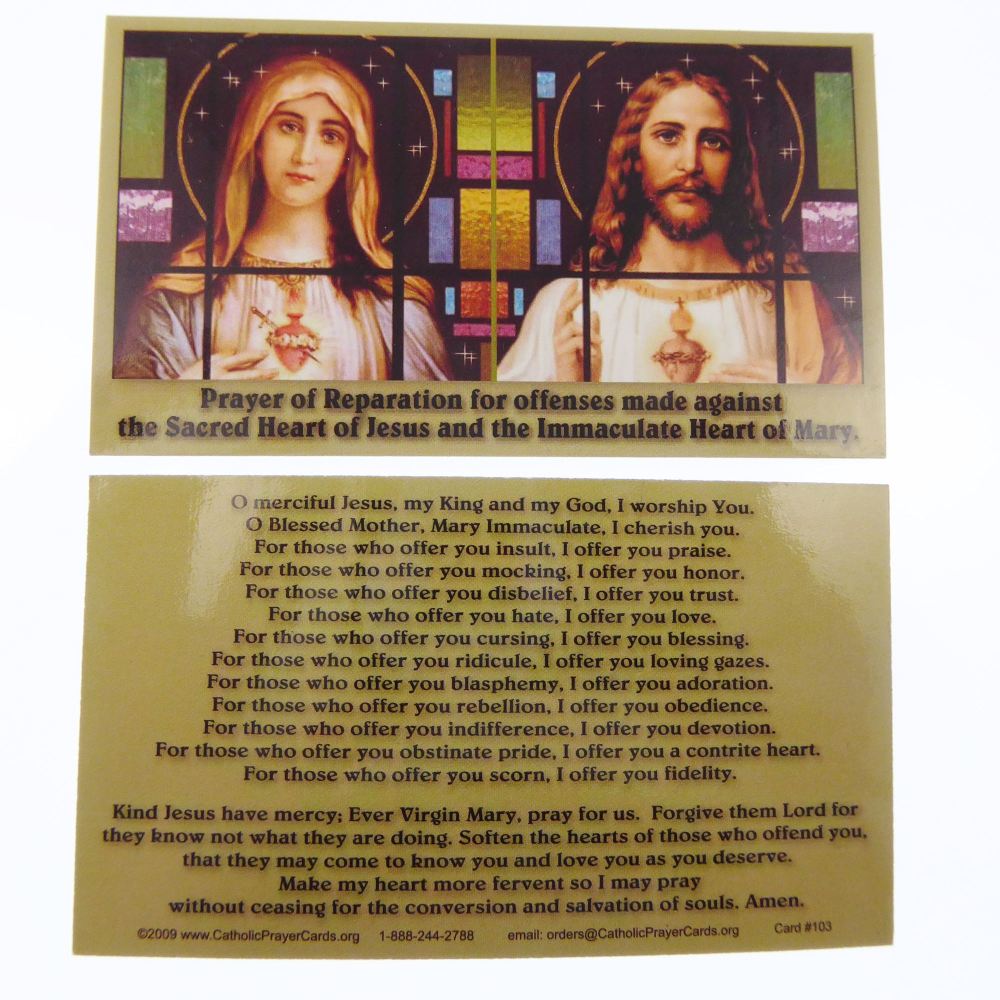 Catholic prayer card Prayer of Reparation for offenses made against the Sac