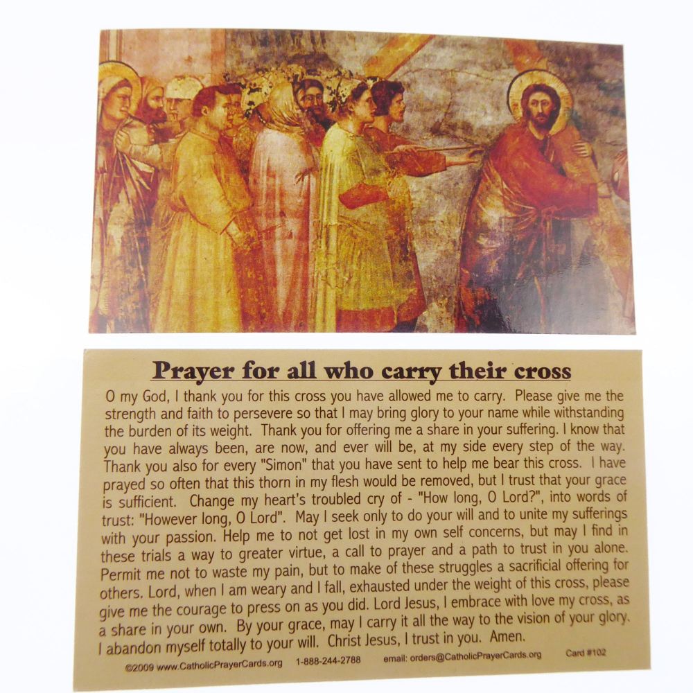 Catholic prayer card Prayer for all who carry their cross wallet size lamin