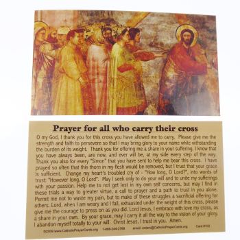 Catholic prayer card Prayer for all who carry their cross wallet size laminated 