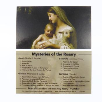 Mysteries of the Rosary Our Lady Catholic prayer card Joyful Glorious Sorrowful