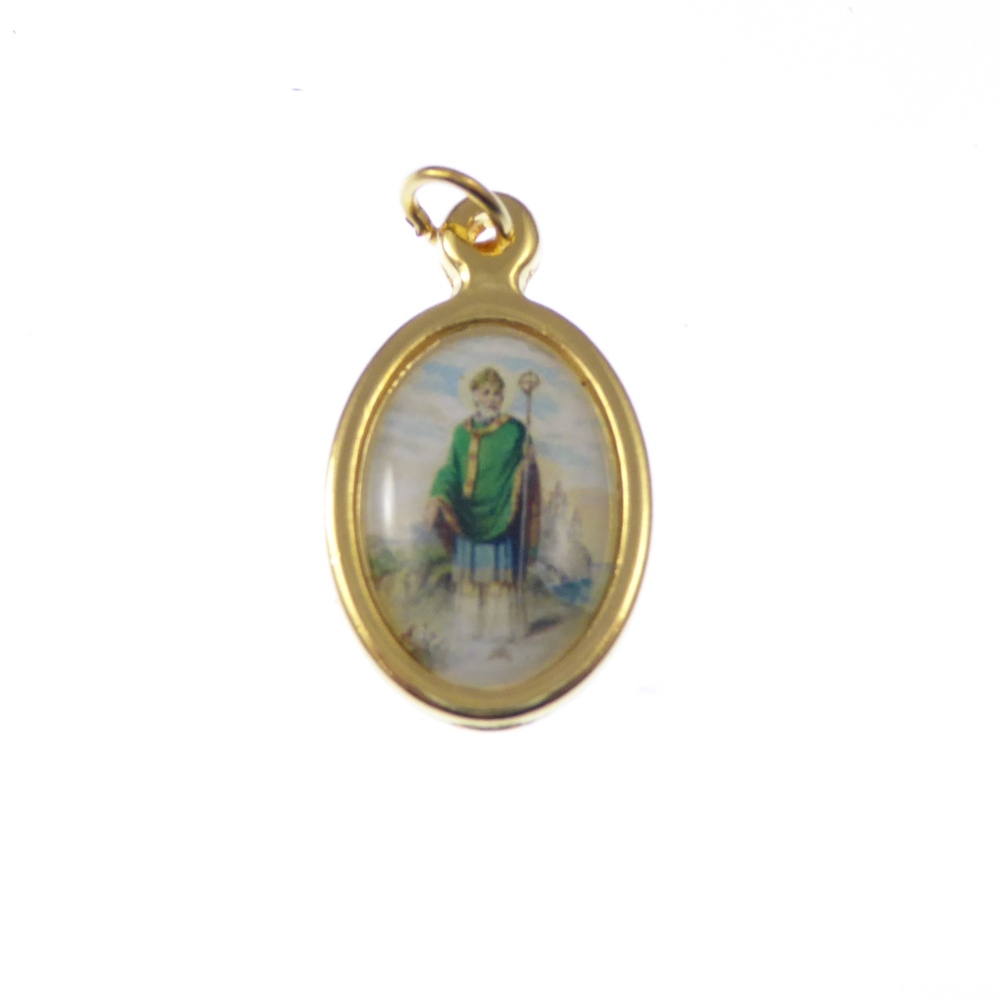 2.5cm gold St. Patrick medal in colour Catholic pendant for rosary beads