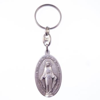 Silver Catholic Miraculous Virgin Mary image keyring 2" 5cm gift silver medal