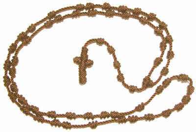 Brown knotted cord rosary beads necklace