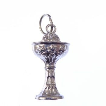 Silver Communion chalice cup Catholic medal for rosary beads pendant 2.5cm