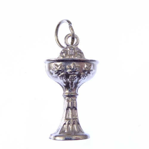 Silver Communion chalice cup Catholic medal for rosary beads pendant 2.5cm