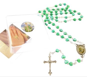 Green glass heart St. Patrick Irish rosary beads