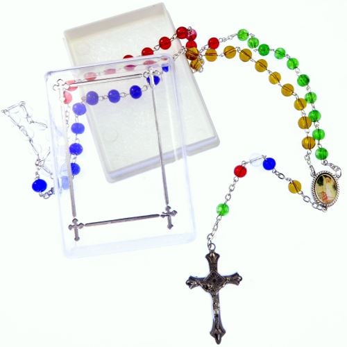 Catholic glass Missionary rosary beads necklace Guardian angel junction