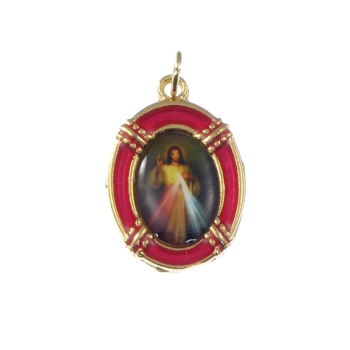 2.5cm gold red Jesus Divine Mercy medal Catholic pendant