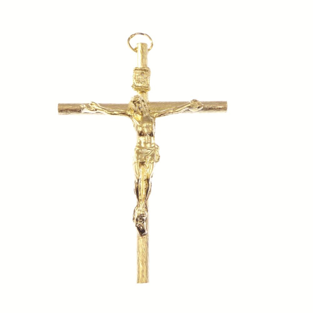 Catholic very large gold crucifix rosary cross pendant 9cm