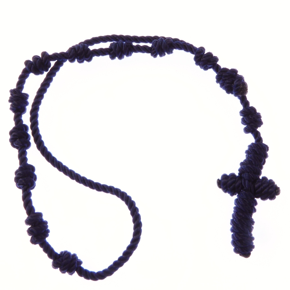 Dark blue knotted cord rosary beads bracelet - adjustable