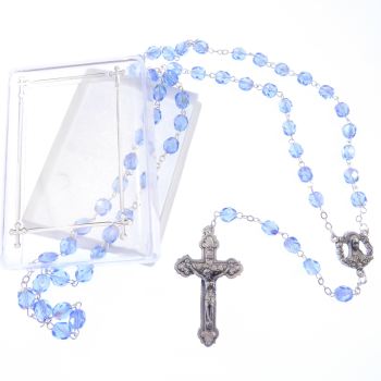 Blue sapphire colour glass extra strong iridescent rosary beads