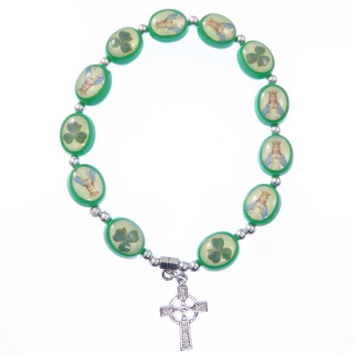 Green shamrock bracelet celtic cross
