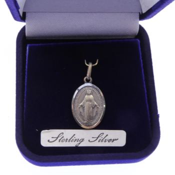 Sterling silver Miraculous Mary gift boxed medal 20mm