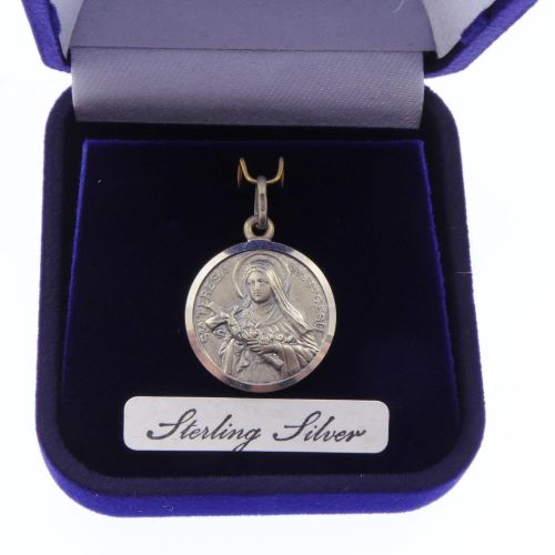 Sterling silver St. Teresa medal in velvet gift boxed 20mm