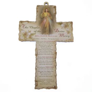 Chaplet Divine Mercy 15cm wood cross hanging